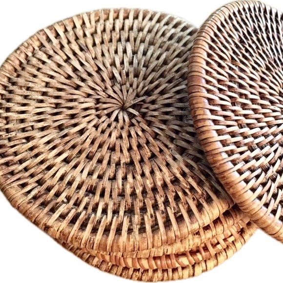 ➰ʜᴘ➰ Vintage Wicker Coasters Set of 4 - Picture 1 of 4